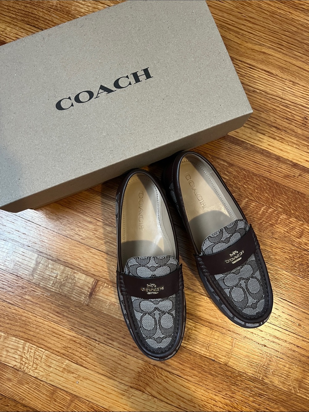 COACH Men’s Signature Pattern Penny Loafers in Brown